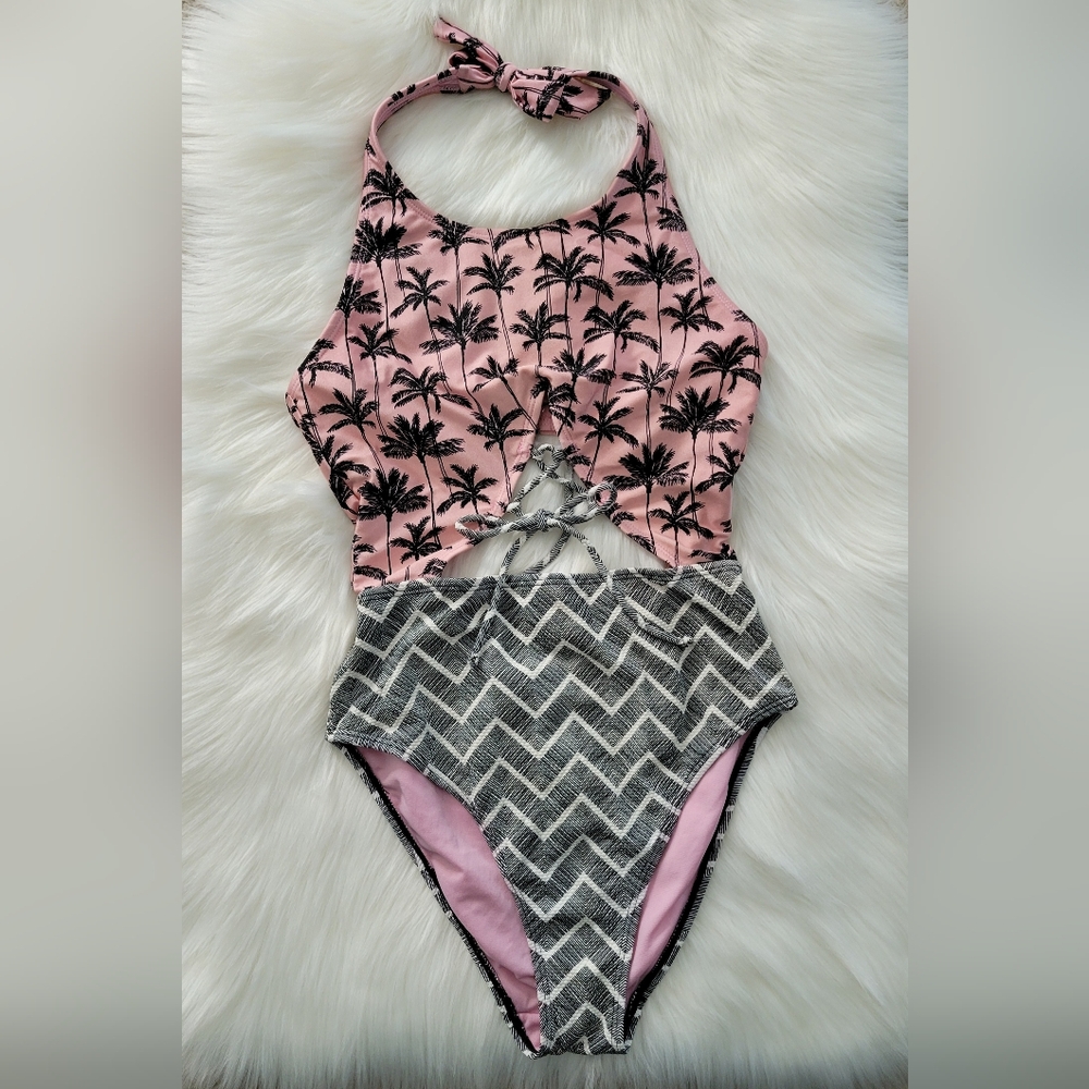 Pink tropical palm swimsuit